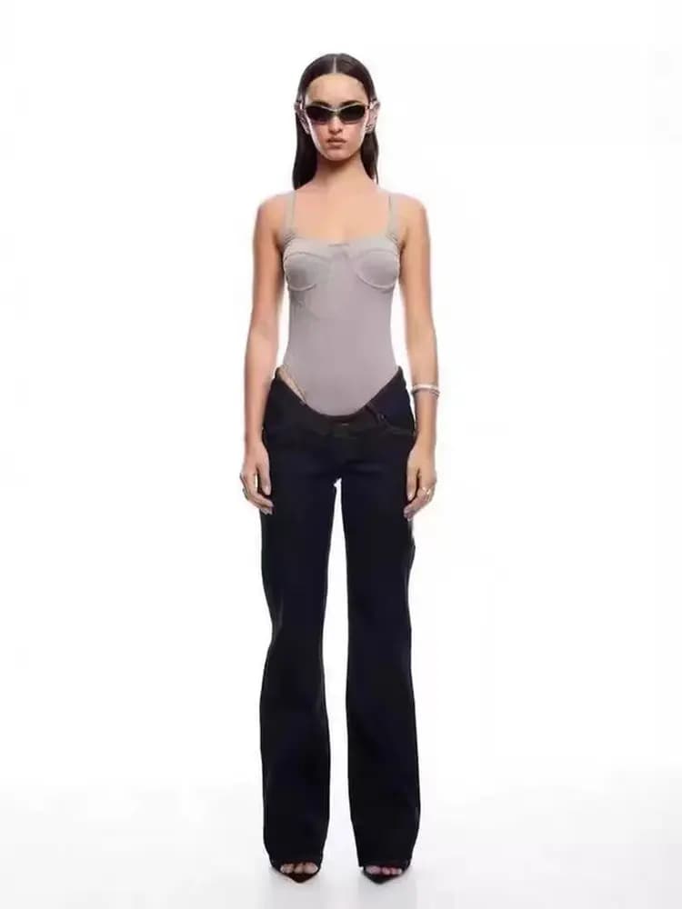 Retro American Hot Girl U-Shaped Waist Slimming Low Waist Straight Leg Jeans Deep Blue Four Seasons Versatile Ladies Jeans