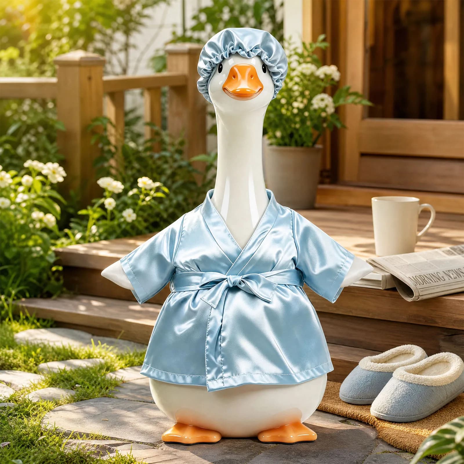 Bathrobe Porch Goose Outfits Cute Blue Lawn Goose Statue Costume with Hat for 23in Statue Outdoor Patio Garden Decoration