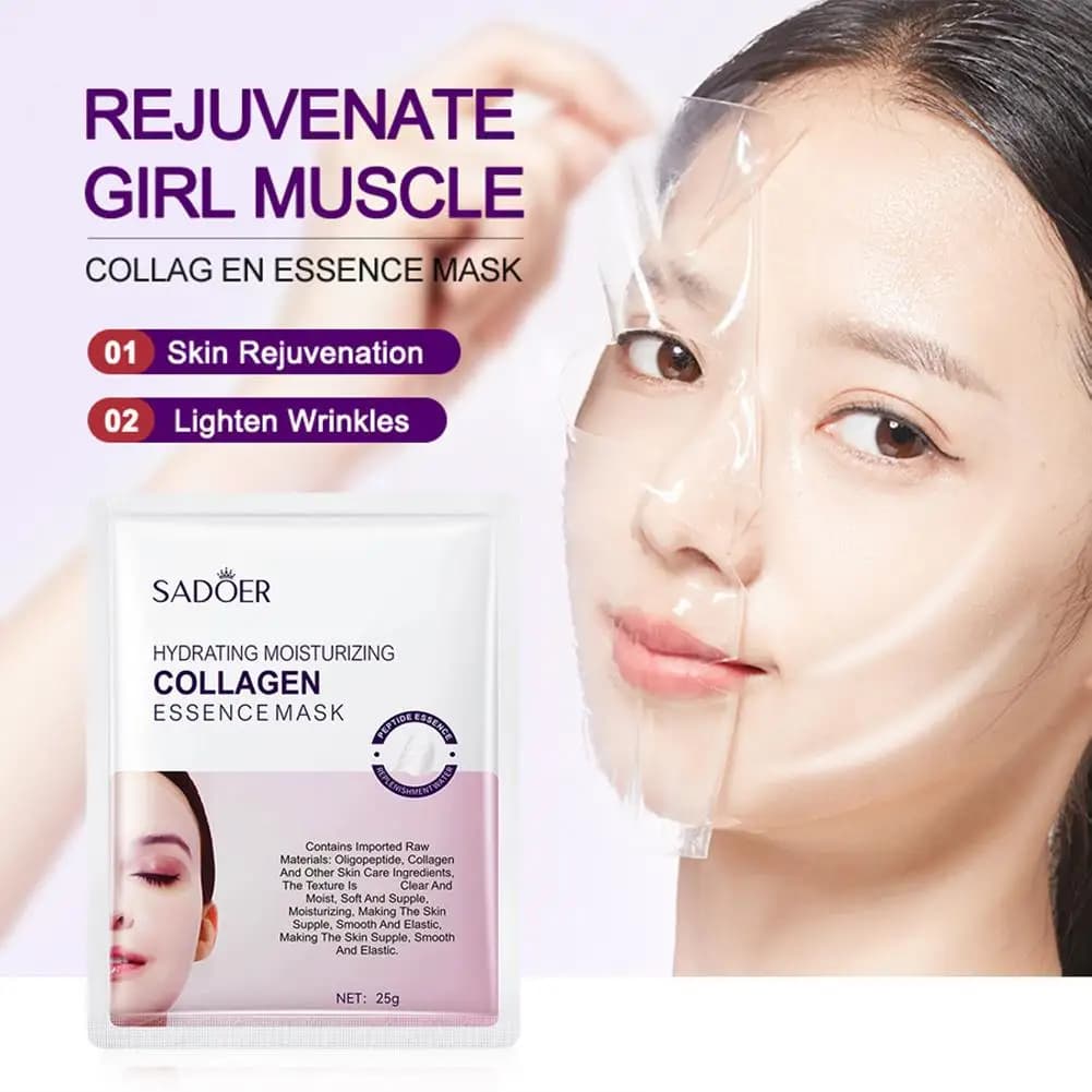 Collagen anti-wrinkle face mask, attenuates thin lines, firms skin, anti-aging, illuminating, moisturizing, Korean cosmetics, 1/5 pieces