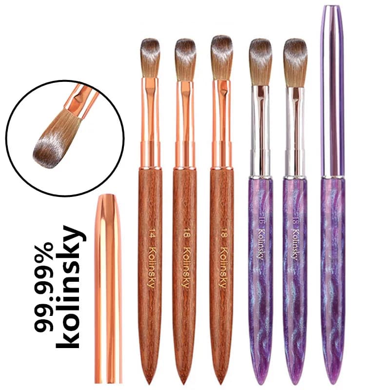1 Pezzo Pennello per Nail Art in Kolinsky con Manico in Legno di Sandalo Viola, Penna per Estensione Gel UV Acrilico, Pennello per Pittura e Disegno Unghie