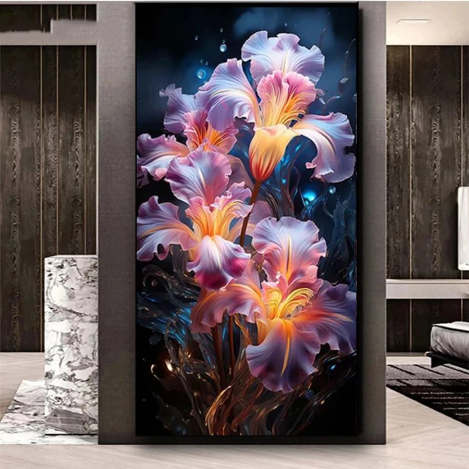 Large Size Blue Iris Floral Diamond Embroidery Dream Fantasy Landscape 5D DIY Diamond Painting Flower Mosaic Cross Stitch X1392