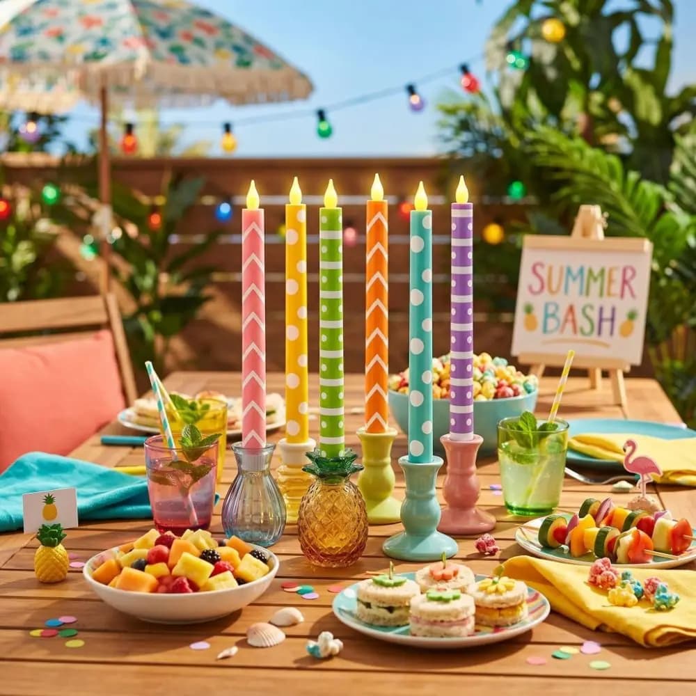 6pcs Macaron Glitter Electronic Candles Macaron Color Realistic Flame LED Candles Remote Control Christmas Long Pole Candles