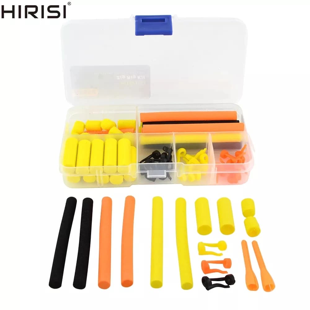 Hirisi 62 pieces Carp fishing equipment Zig Rig Aligna Kit with Pop Up Box Zig Foam baits Imitation Bait Line Allineers Carpa Chod Rigs