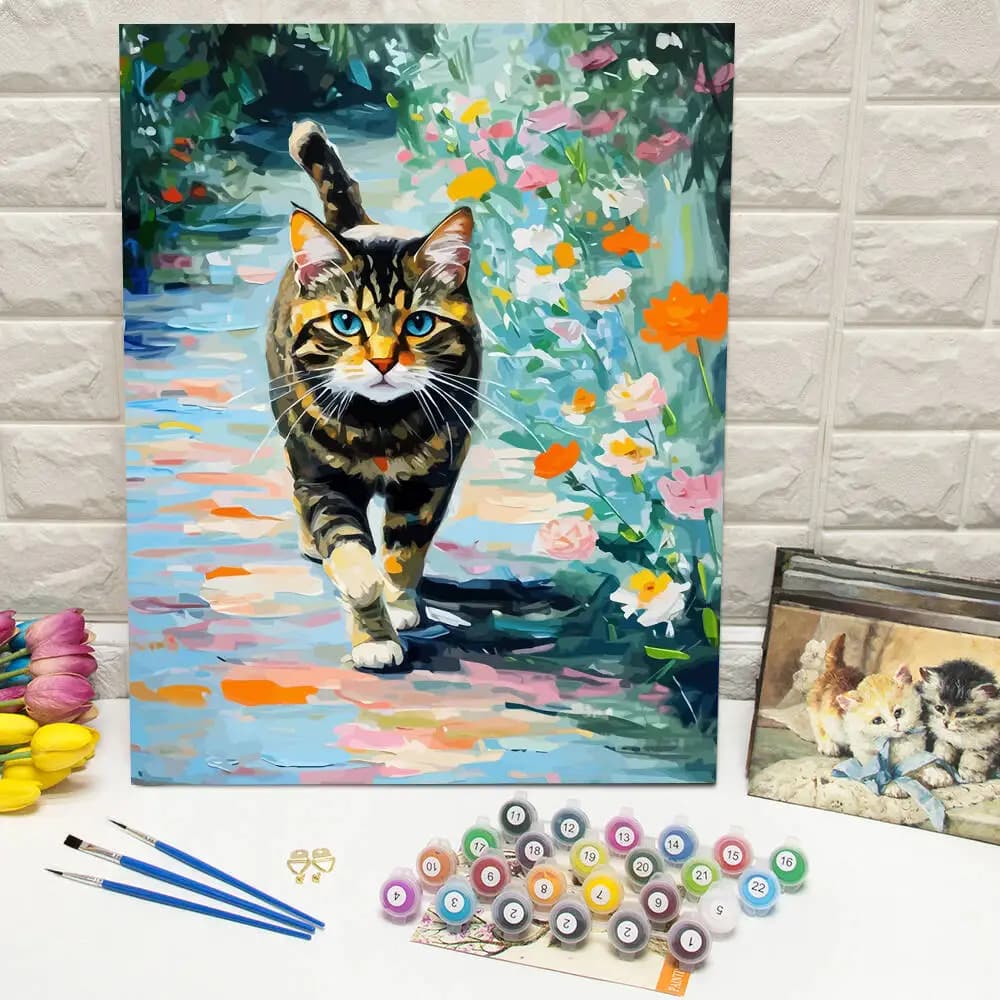Digital Oil Painting Cat Animal Drawing By Numbers Kitten DIY Paint By Numbers Flower Acrylic Paint On Canvas Wall Decoration