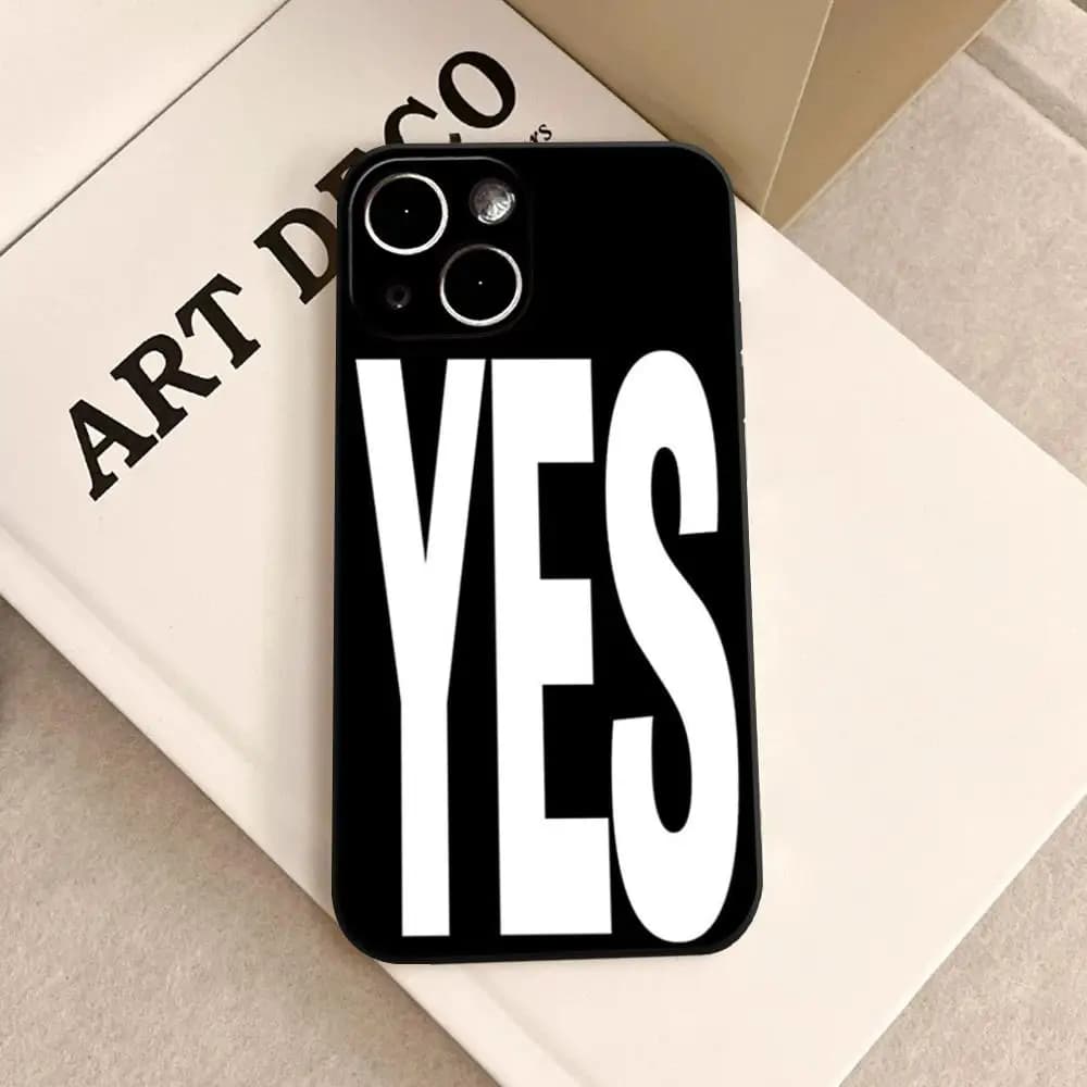 NO and YES Personalized Art Black White Letters Phone Case For iPhone 17 Air 16 15 14 Plus 13 12 11 Pro Max 16e HD Clear Cover