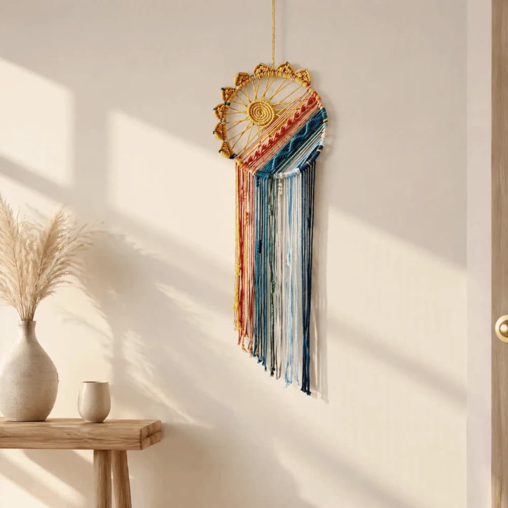 Beautiful 100cm Macrame Wall Hanging Sun Boho Style Wall Art Tapestry Tassel Woven Dream Catcher Decor For Nursery
