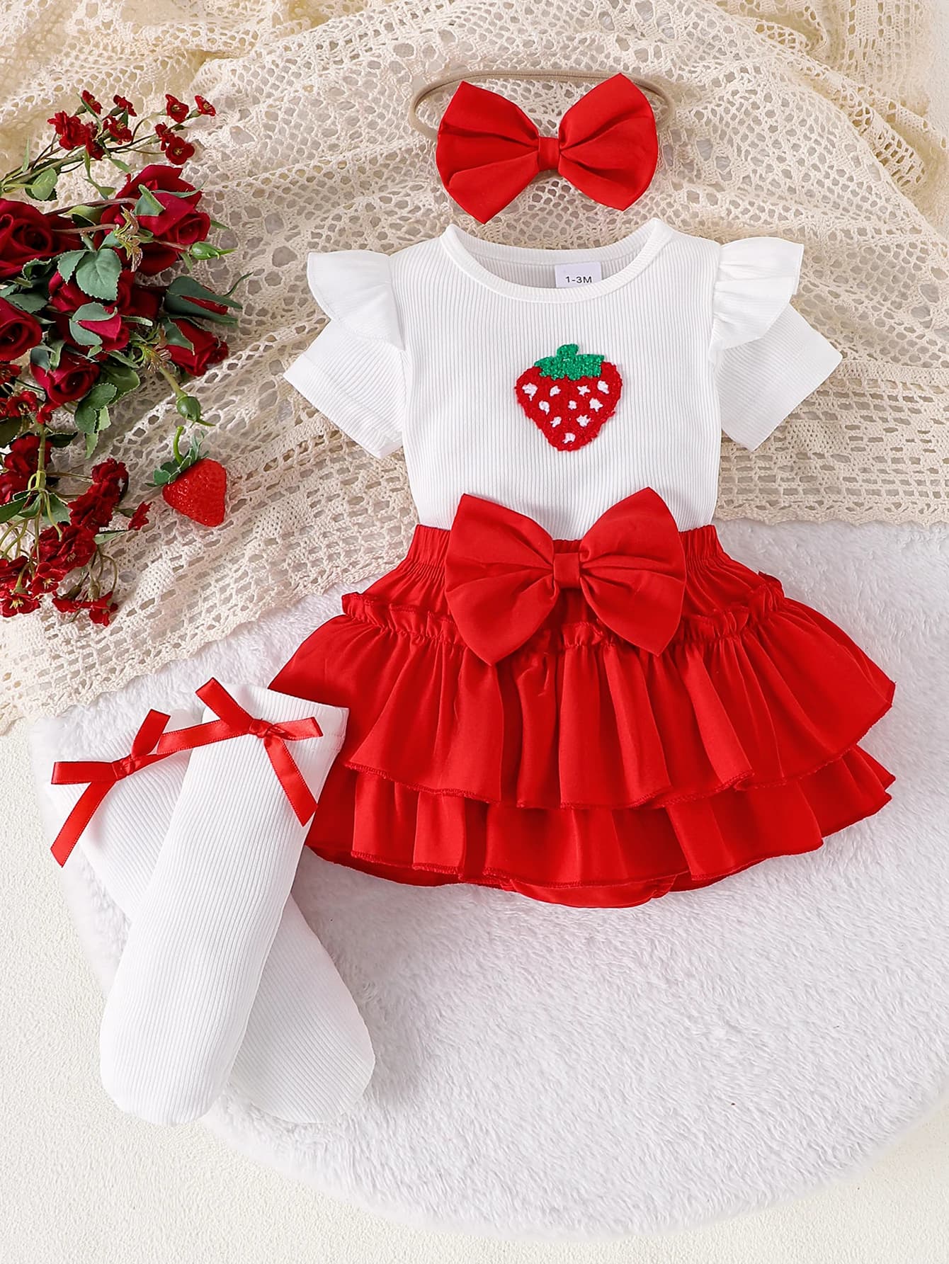 4 pezzi transfrontalieri per ragazze estive 0-1 anni dolce e carino colletto tondo bianco riso cappello a maniche corte + pantaloncini