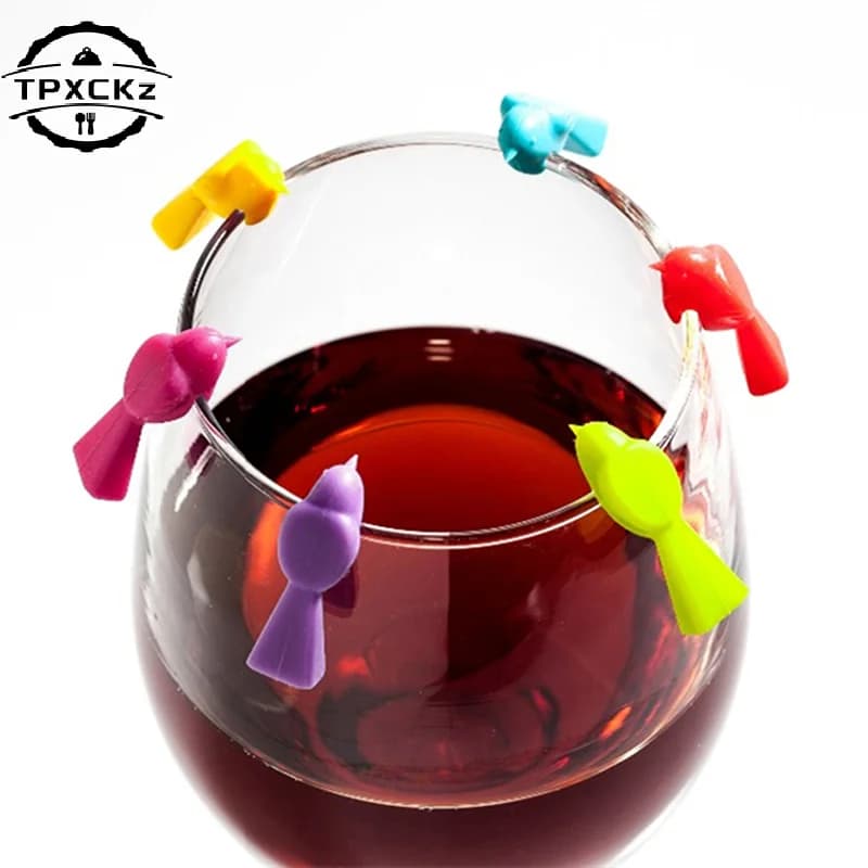 💐 6PCS Silicone Bird Tits Wine Glass Mark Wine Glass Recognizer Cup Distinguisher