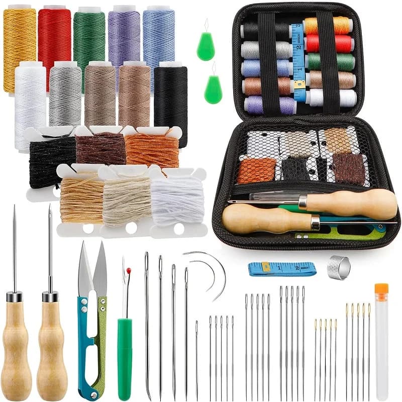Kit di strumenti per cucire in pelle con filo cerato e infilo ago per cucito in pelle, set di accessori fai da te per artigianato fatto a mano