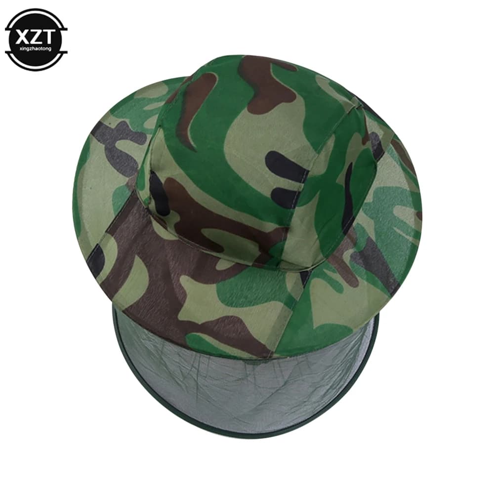Camouflage Apicoltura Cappello protettivo per api Berretto da pesca all'aperto Anti zanzara Cappello per insetti Cappello da pesca Bug Mesh Head Net