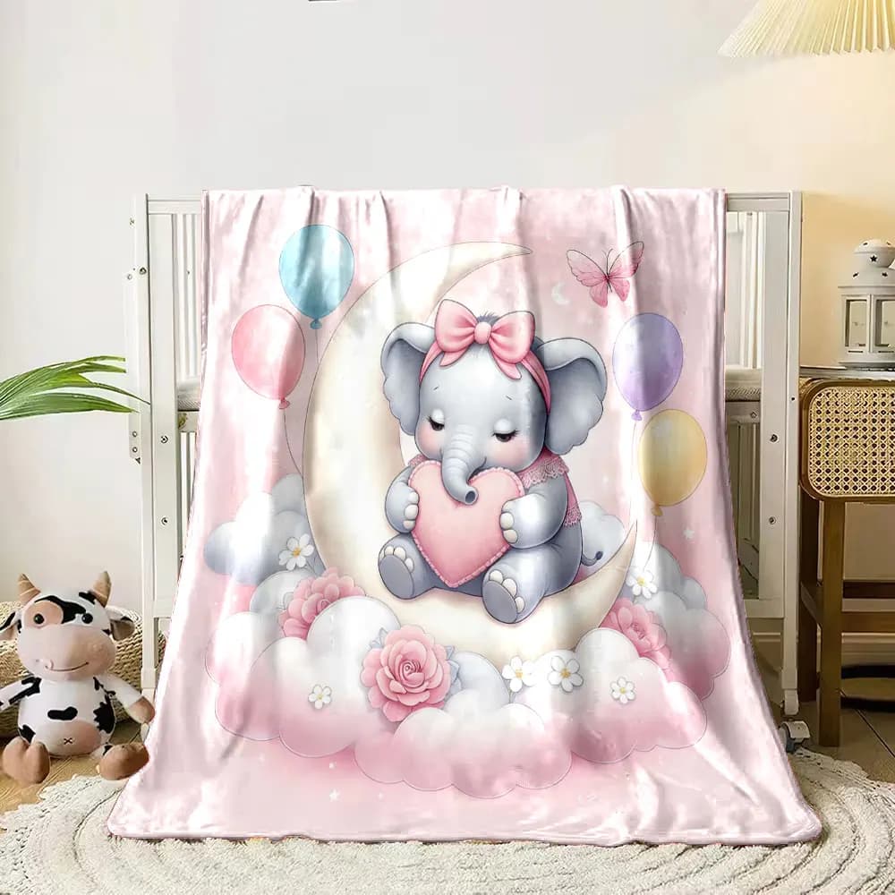 Coperta Calda con Stampa di un Piccolo Elefante con Fiocco Rosa per Adulti e Bambini, Morbida e Confortevole per Casa, Viaggio e Auto, Regalo di Lusso