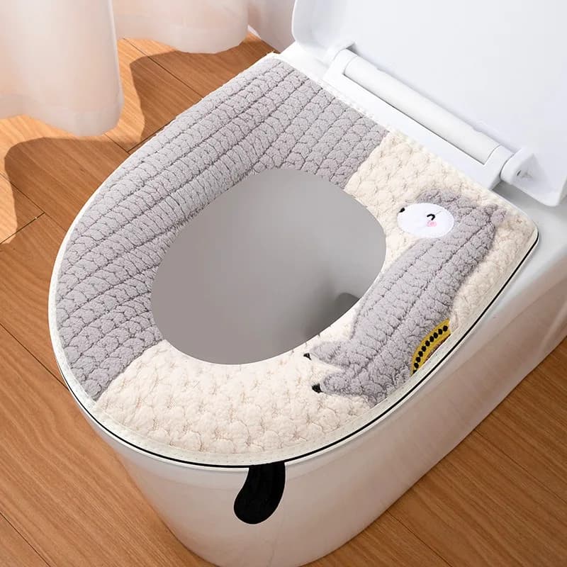 Copriwater in Peluche Impermeabile Universale Lavabile con Cerniera, Tappetino Decorativo per Bagno 37x43cm