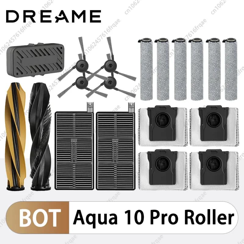 Accessori per Dreame Aqua 10 Pro Roller / Aqua 10 Ultra Roller / Aqua 10 Roller: Spazzola Principale, Spazzola Laterale, Panno Lavapavimenti, Filtro, Sacchetto Raccoglipolvere