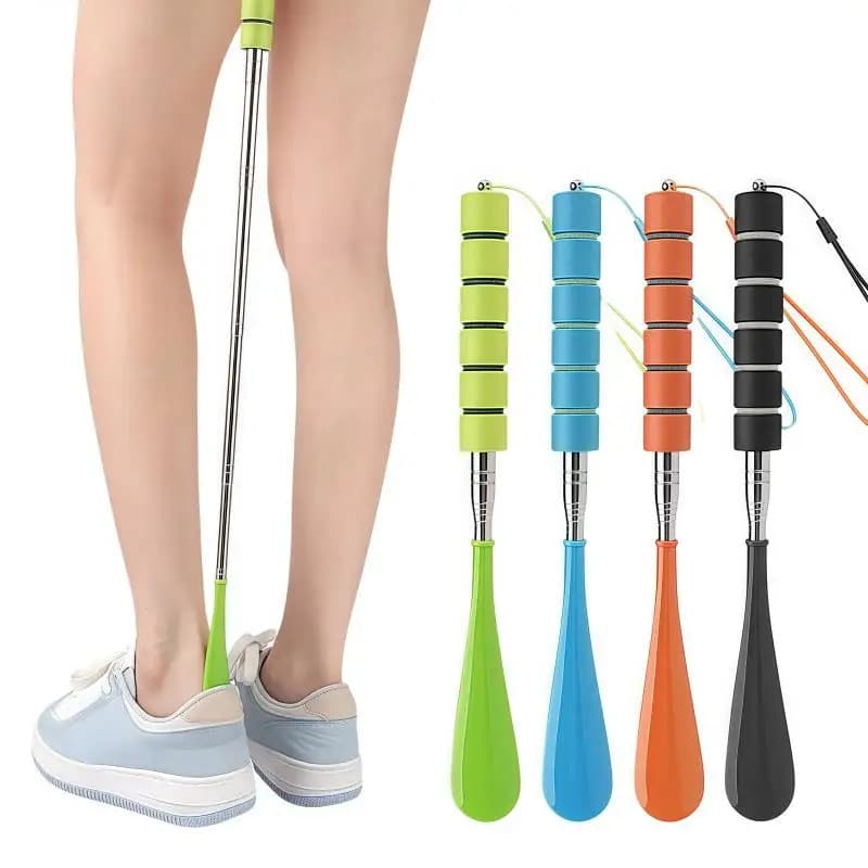 Calzascarpe Manico lungo 29 cm-70 cm Scarpe telescopiche portatili in metallo con manico lungo Corno Assist nel sollevamento delle scarpe per uomo Donna Scarpe per bambini