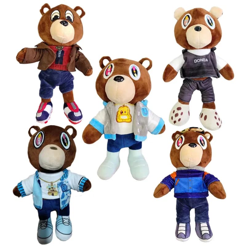 Orsacchiotto di Peluche 26CM, Giocattoli Morbidi a Forma di Orso Cartoonesco, Bambole Realistiche con Gilet Blu Mimetico, Regalo Cuscino Kanye