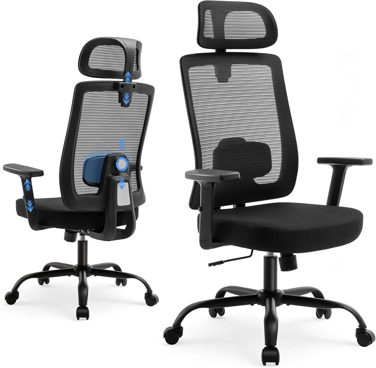 Ergonomic Office Chair, High Back Mesh Desk Chairs with Headrest & Lumbar Support Adjustable, 3-Level Tilt Backrest Comfortable