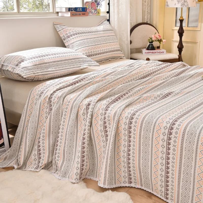 Set da Letto Rinfrescante in Cotone Grezzo Traspirante con Bordo in Pizzo | Set di 3 Pezzi di Biancheria da Letto per l'Estate