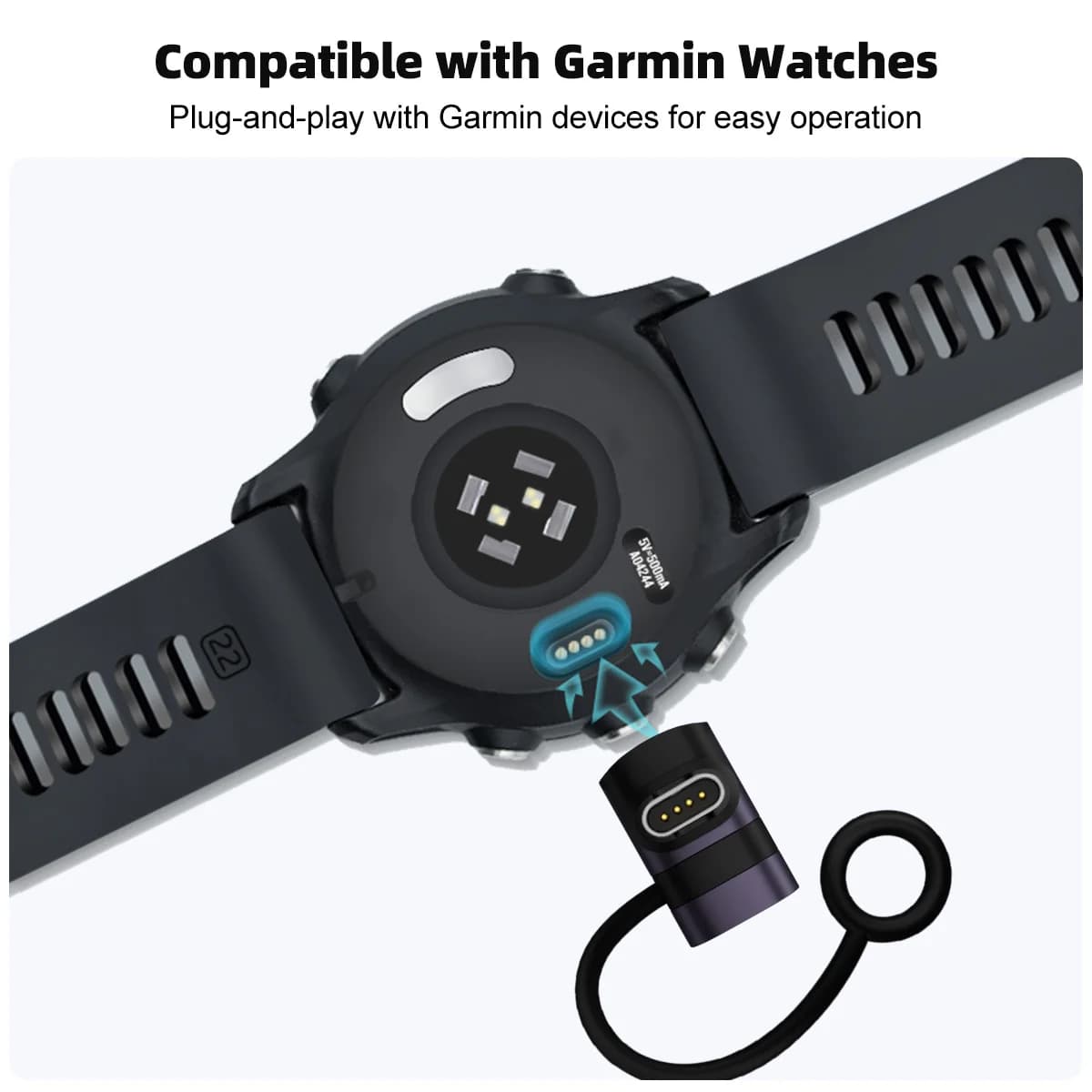 Secure Fit USB C Charging Adapter for Garmin Fenix 7 7S 6 6X 6S Smartwatch Type C Connector Dock Cable Set Kit Case