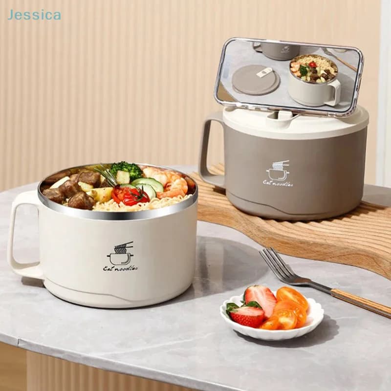Bowl for Noodle Stainless Steel Tistantanei with Cover, Large Capacity, Double Anti-Scoating Sheet, Lunch Container