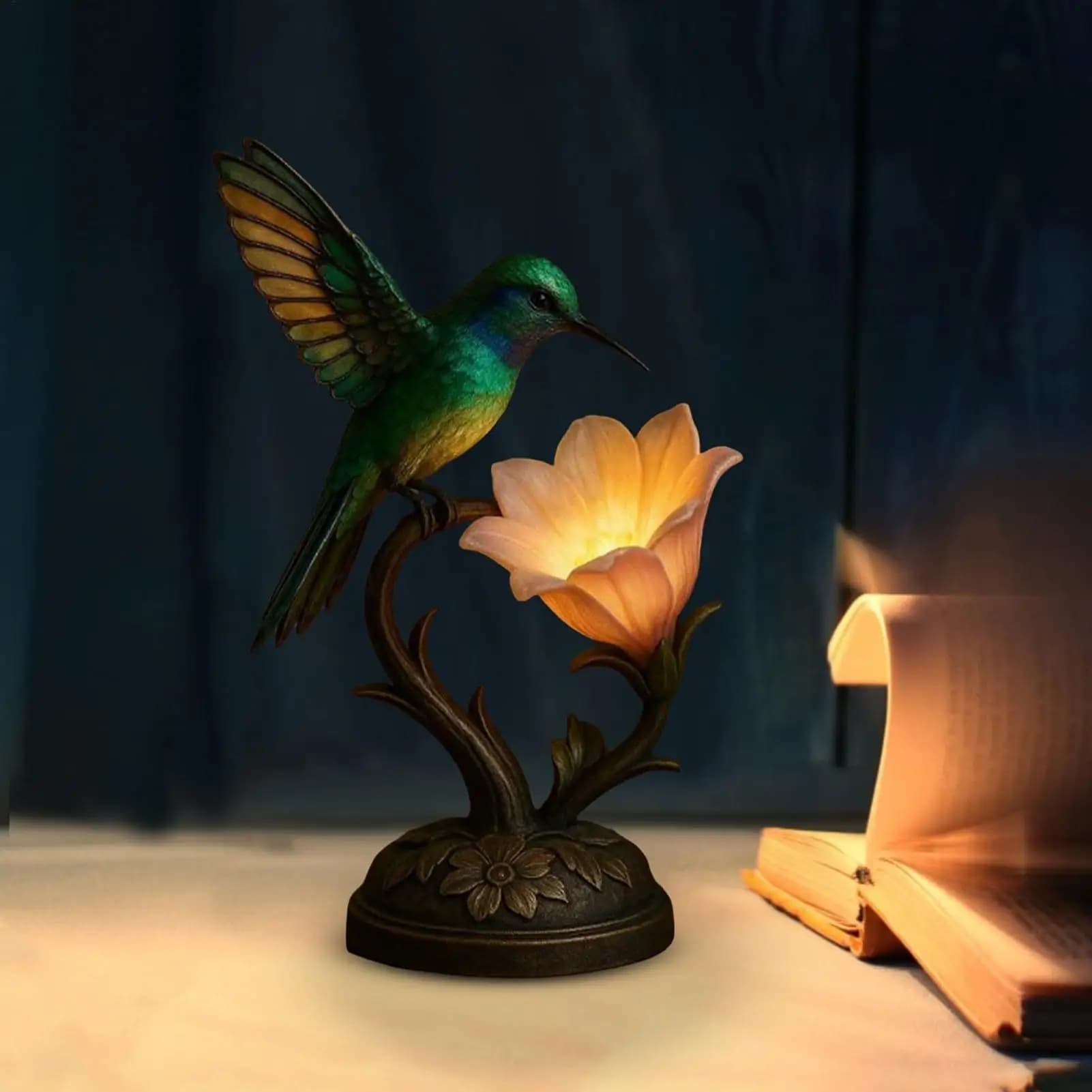 Lampada da Tavolo a Forma di Fiore, Luce LED Calda per Lettura, Lampada Colibrì, Illuminazione da Scrivania, Decorazione per Comodino, Camera da Letto, Studio, Ufficio