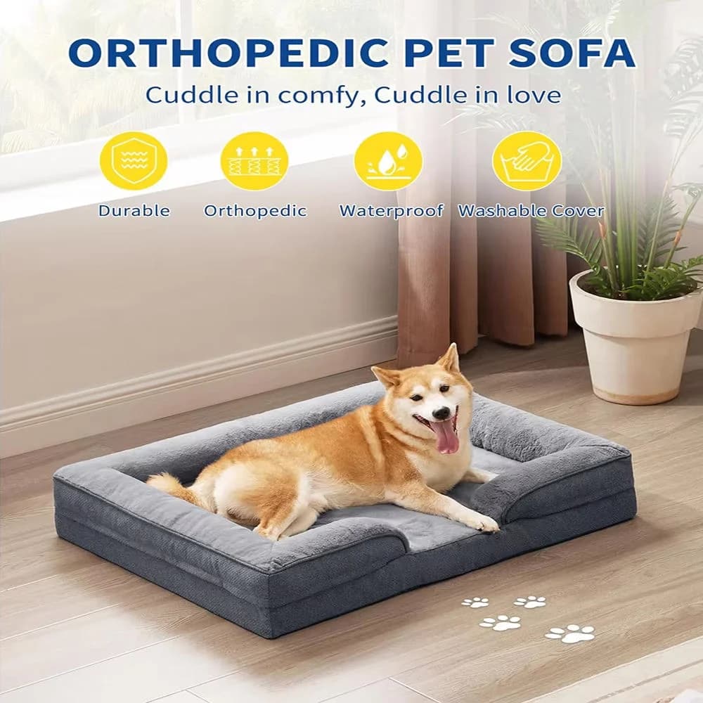 Orthopedic Dog Bed Sofa with Supportive Foam Waterproof Liner and Washable Cover for Small Dogs and Cats