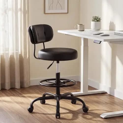 Drafting Chair 17.32" Wide Seat & 3.94" Thick Cushion | Height-Adjustable Office Chair with Footrest Ring for Standing