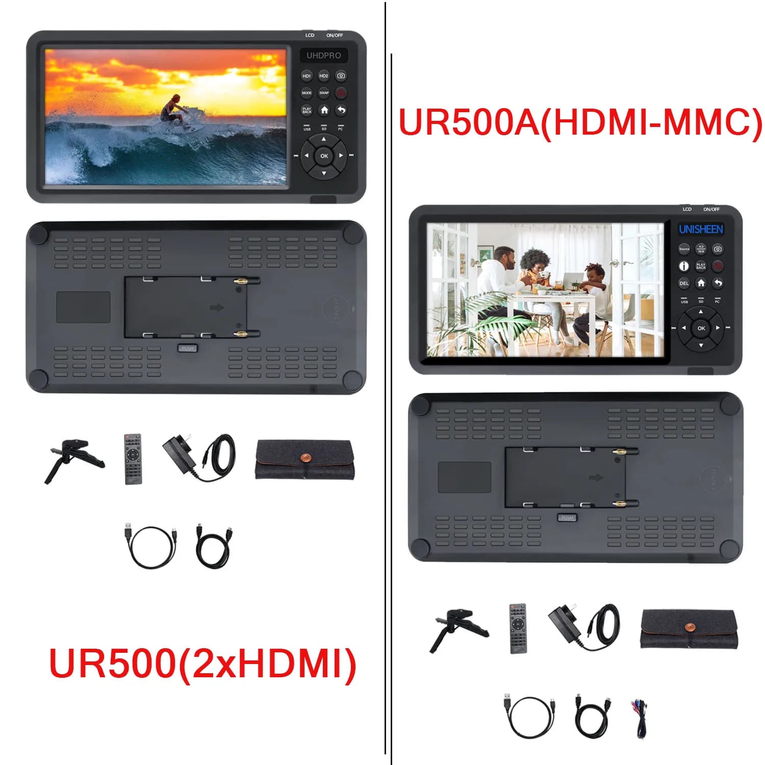 Registratore Video con Schermo da 7 Pollici, 2 Canali HDMI, Presa Batteria, Registratore a Nastro CVBS AV RCA SVideo DVI VGA YPbPr 1080p HD 4k
