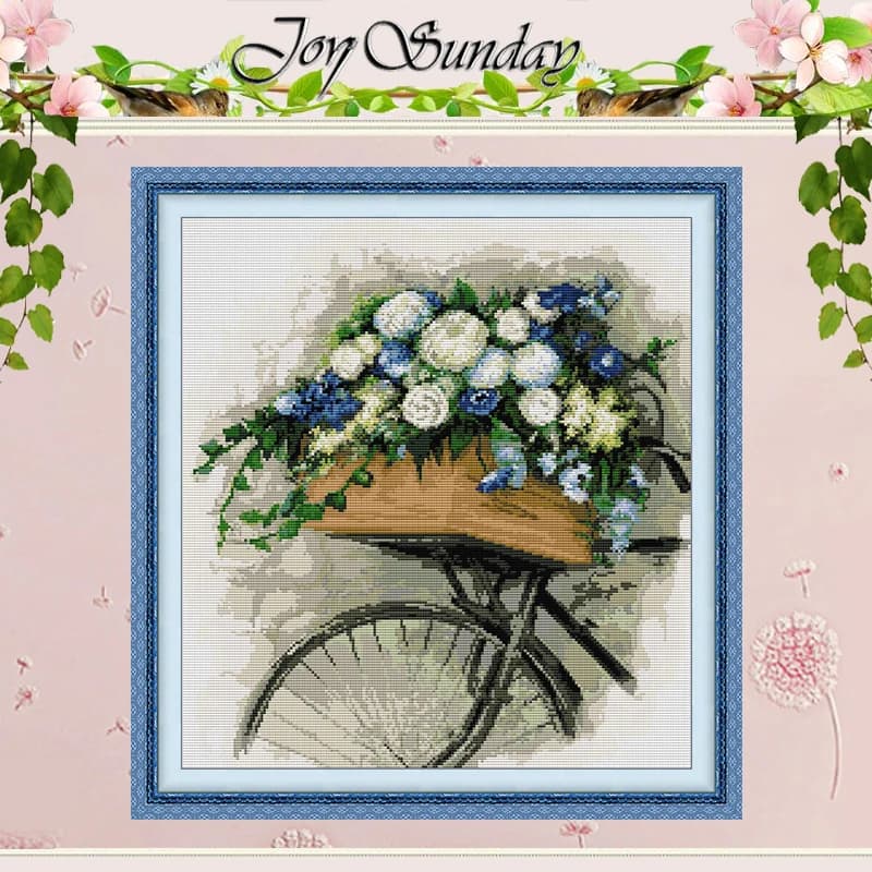 A Bicycle Filled With Flowers Patterns Counted Cross Stitch Set 11CT 14CT 16CT HD Stamped Cross-stitch Kit Embroidery Needlework