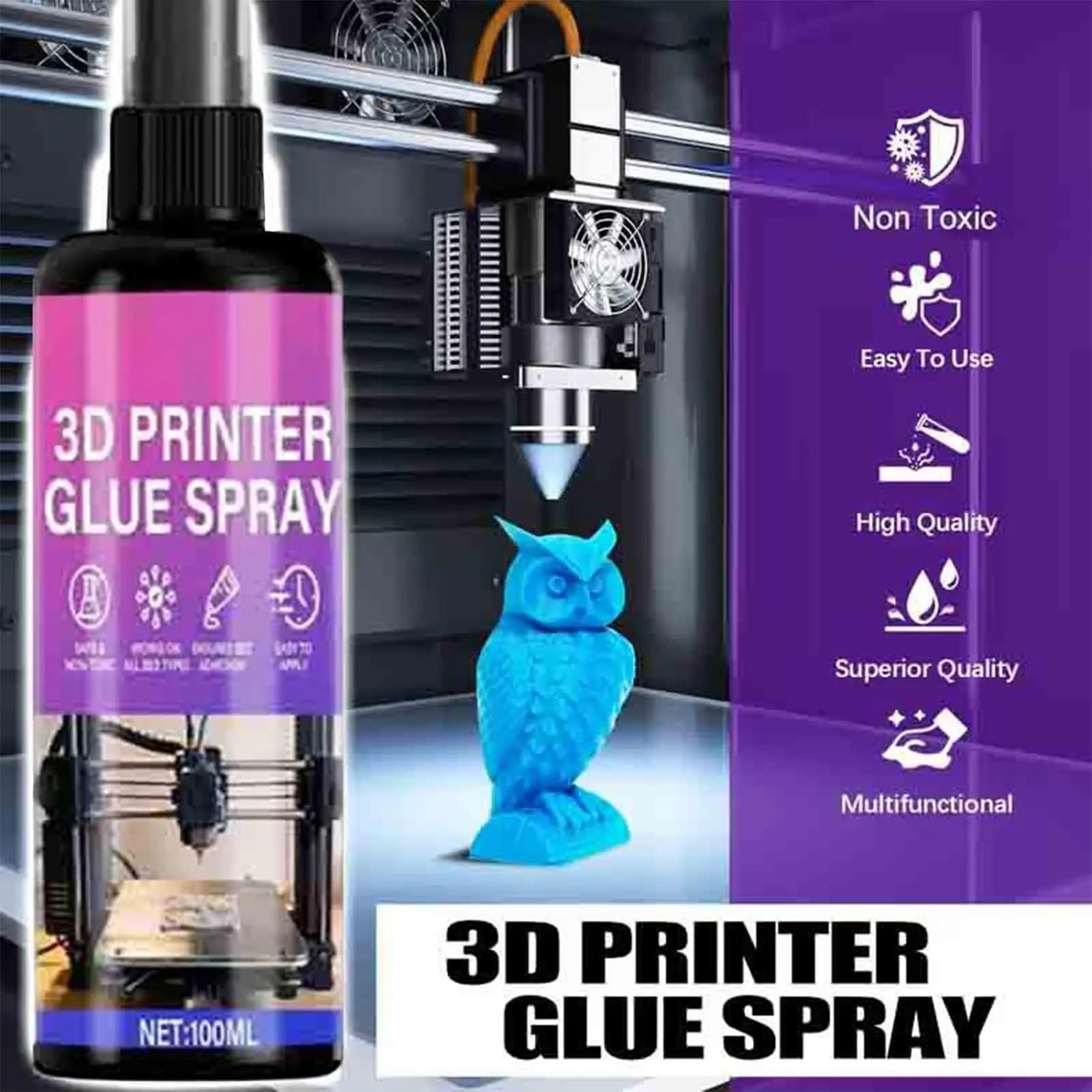 Spray Adesivo per Stampante 3D 100ml, Colla Anti-Deformazione per Stampa Duratura, Tessuti, Quilting, Ricamo, Adesivo Multiuso