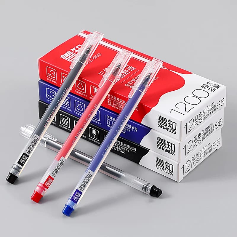 12 pezzi penna da studio con impugnatura triangolare di grande capacità di colore nero, rosso, blu, penna a sfera con inchiostro neutro, penna Gel con punta ad ago da 0.5mm
