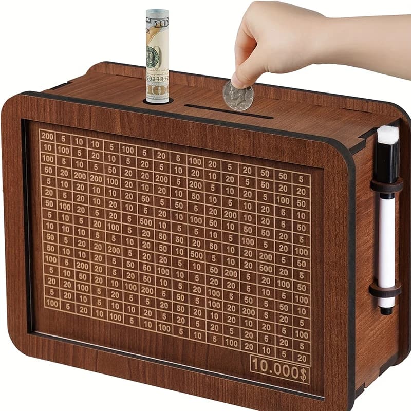 Salvadanaio Digitale in Legno con Texture, Riutilizzabile, per Risparmi e Sfide di Risparmio, Contenitore per Contanti, Regalo, Disponibile in Confezioni da 1000/3000/5000/10000