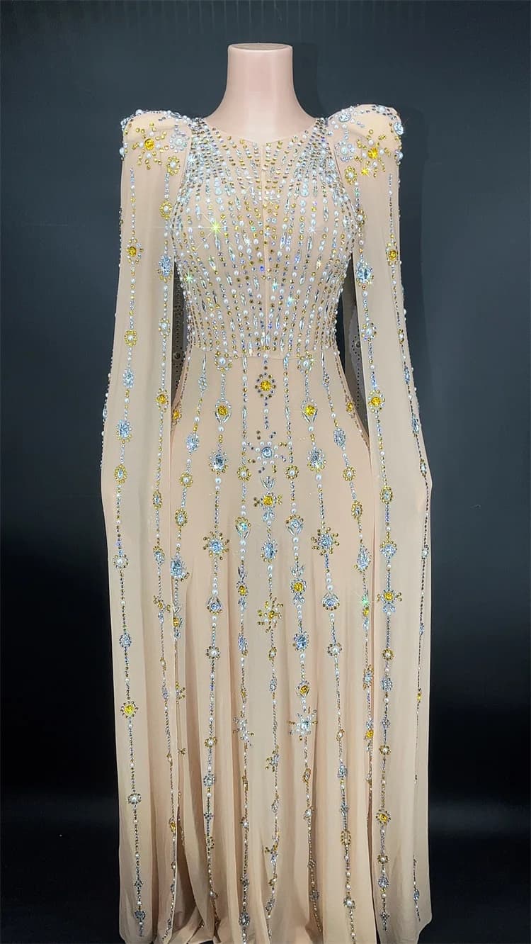 Abiti da festa glamour Said Dubai Abito da sera con maniche lunghe a mantella in cristallo di lusso Abito da festa arabo da donna di fascia alta