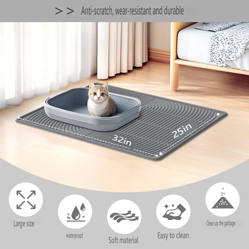 Tappetino per lettiera per gatti in silicone impermeabile e antiscivolo Facile da pulire e a prova di perdite Adatto a tutte le lettiere Dimensioni multiple disponibili