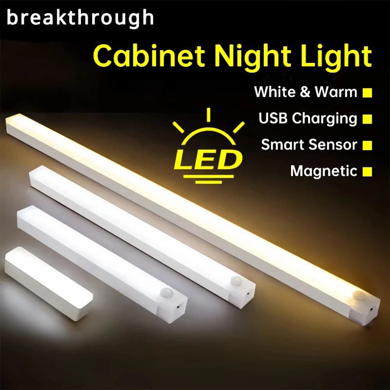 10-20PCS LED under Cabinet Light with Motion Sensor USB Rechargeable Magnetic Induction Night Light Bedside Wardrobe Stairway