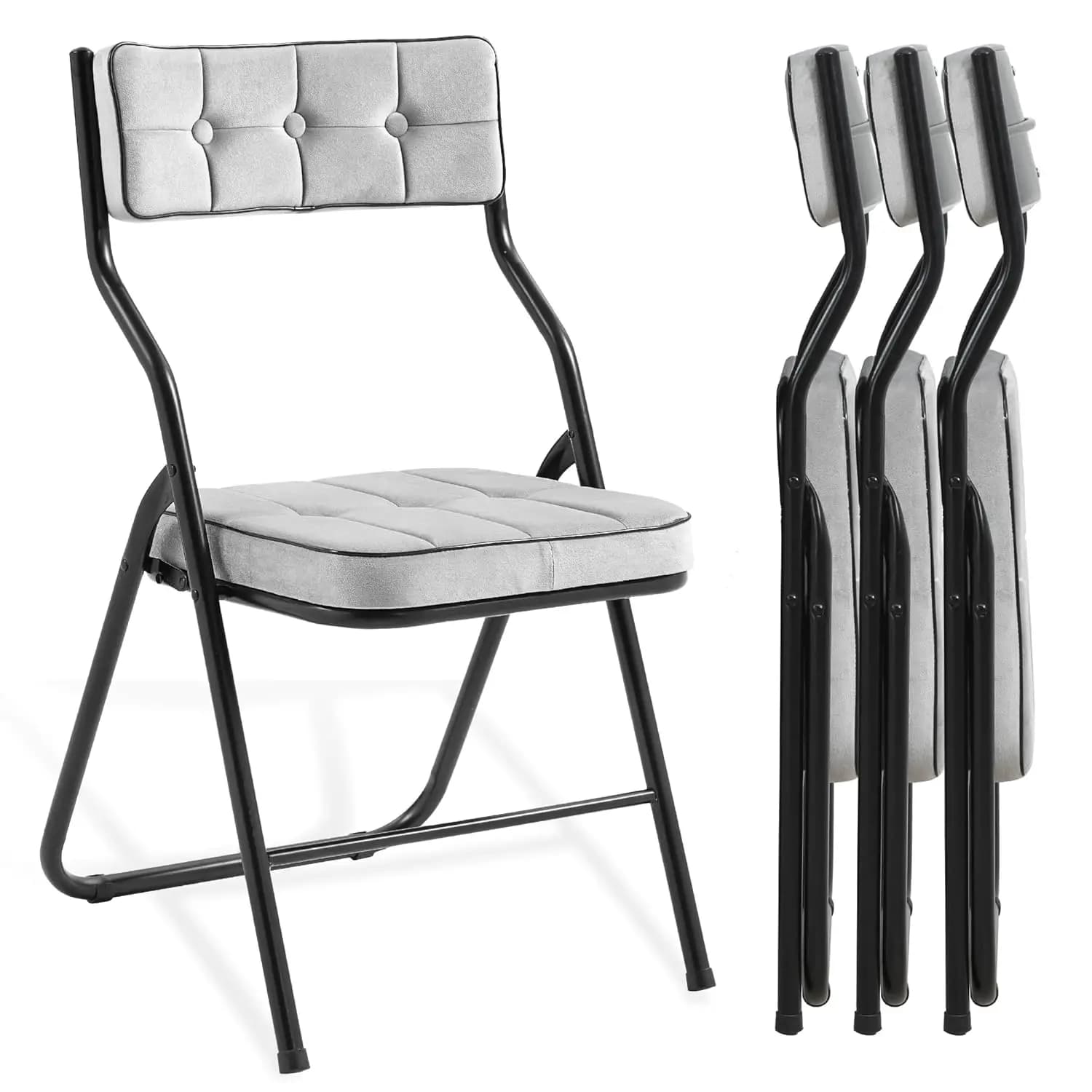Sedie Pieghevoli Imbottite, Set da 4, Seduta Pieghevole con Cuscino per Cucina, Ufficio, Matrimoni, Feste, Grigio, Personalizzabile