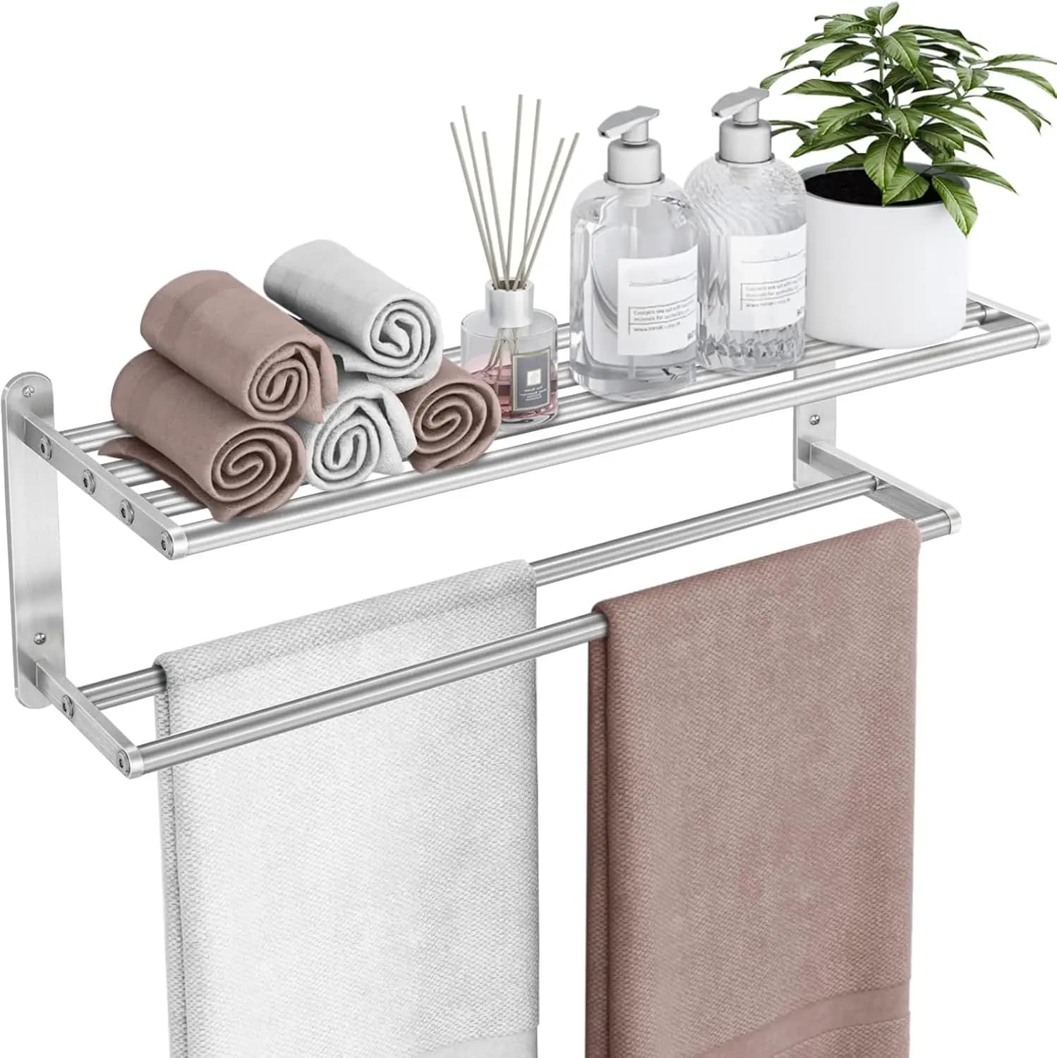 Portasciugamani da Bagno - Mensola Portasciugamani da 24 Pollici con Doppia Barra, Portasciugamani in Acciaio Inox da Parete per Bagno