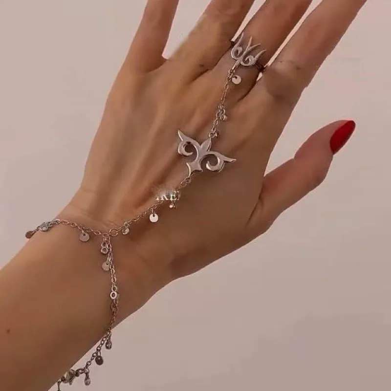 Kazakh ethnic style fashion fringed ring bracelet integrated jewelry women's personality temperament light luxury retro jewelry
