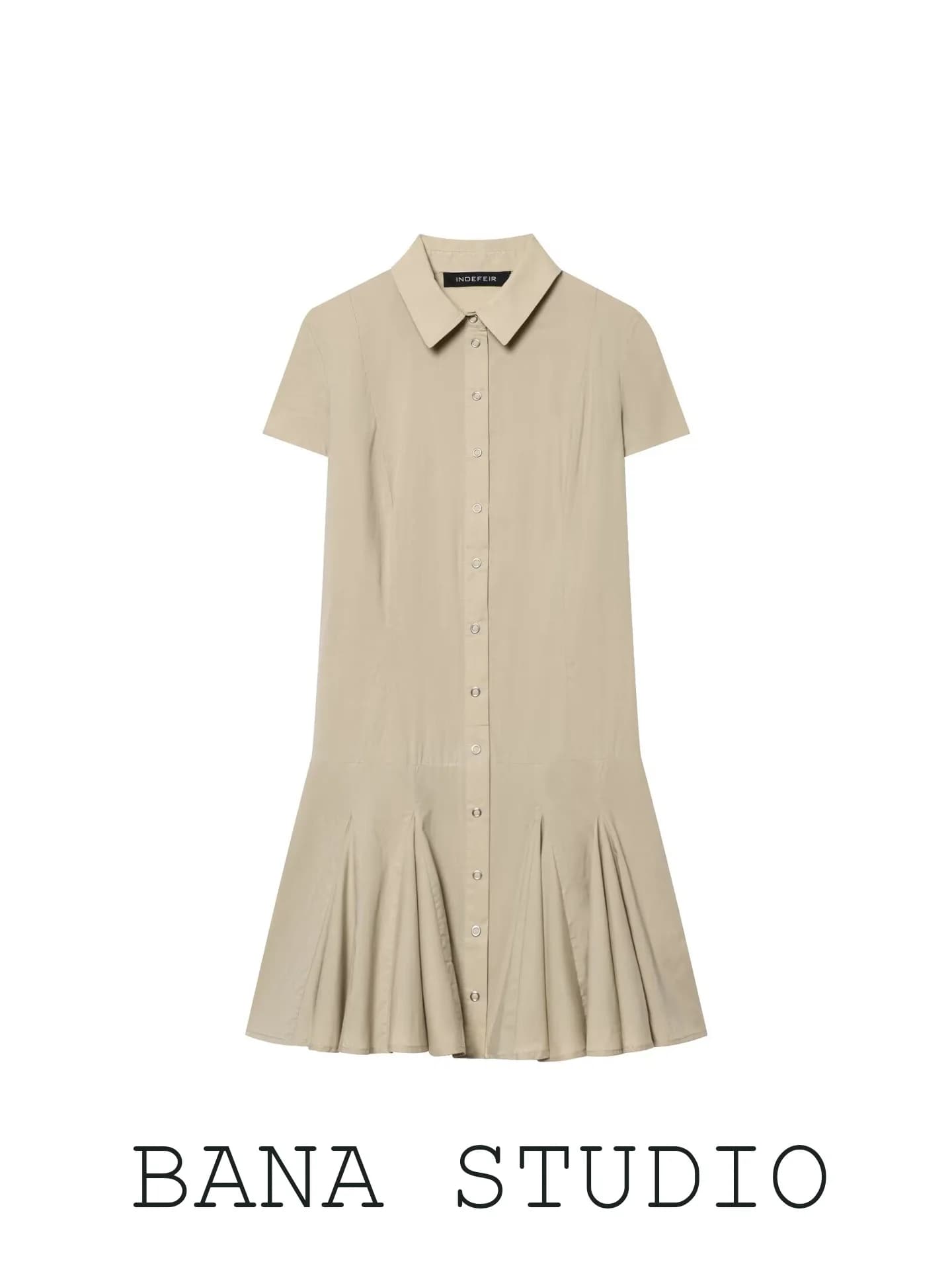 BANA Artistic Khaki Shirt Dress Short Sleeve Turn-down Collar Women's Summer Fashion Soft Cotton H-Line Single Piece Button-Up