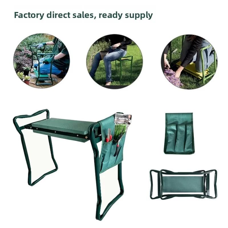 Inginocchiatore e sedile da giardino 2 in 1, sedile da giardino pieghevole con cuscinetto in ginocchio in schiuma EVA Custodia per attrezzi rimovibile per donne uomini anziani