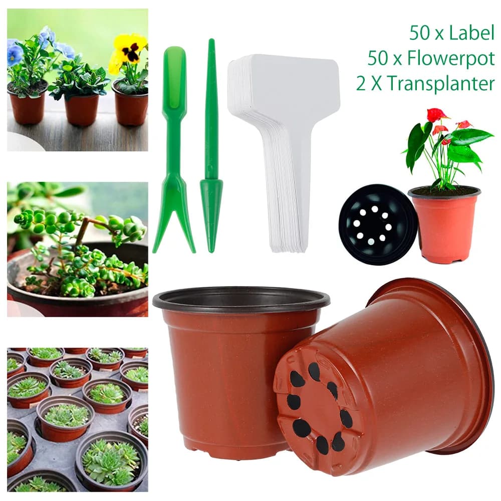 50 vasi da vivaio in plastica per la germinazione dei semi, riutilizzabili e traspiranti, con etichette, contenitori per piante e fiori, accessori da giardinaggio