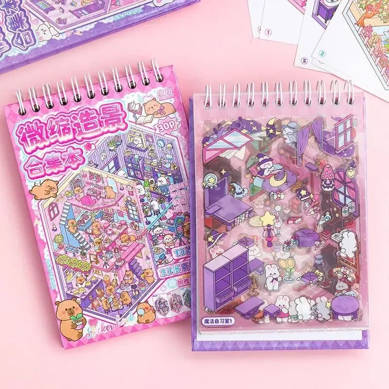Book of 3D Miniature Scene Stickers Hand-made DIY Puzzle Stackable Stickers Antistress Toy for Students Gift for Kids