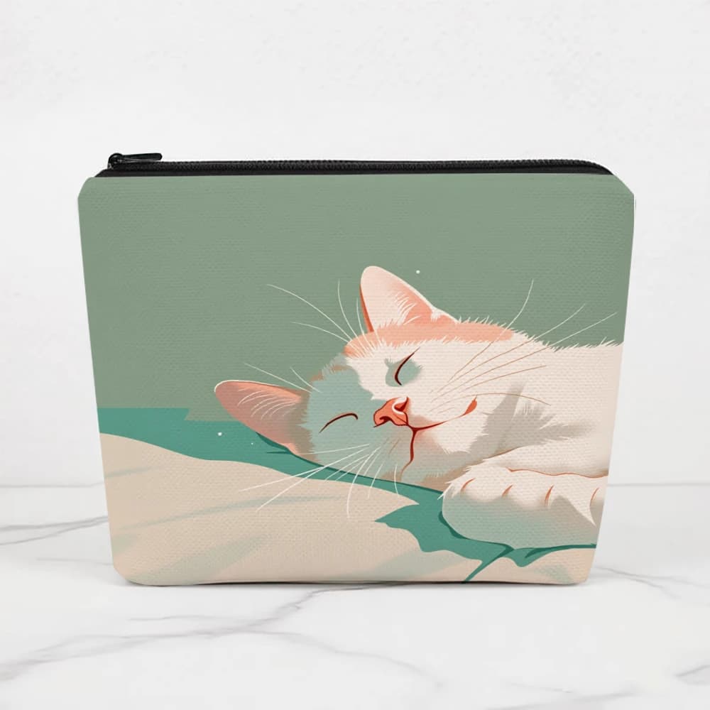 Borse per il trucco con gatto addormentato e occhi chiusi per ragazze, pochette per cosmetici, borsa da toilette, astuccio per matite, custodia da viaggio