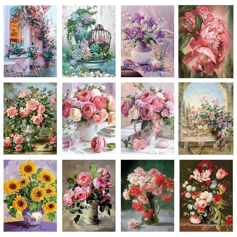Pink Peony Flowers Paintings Pot Culture Plants Posters And Prints Nordic Pastoral Canvas painting Wall Art Decor Picture Roo