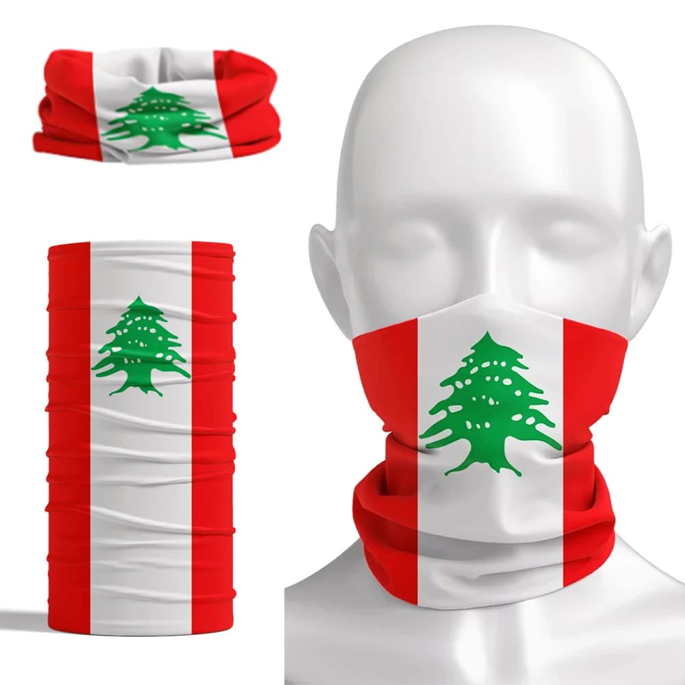 Bandiera del Libano Bandana Ghetta per il collo Libanese Hatta Kufiya Keffiyeh Modello Sciarpa a tubo Equitazione Ciclismo Fascia antivento