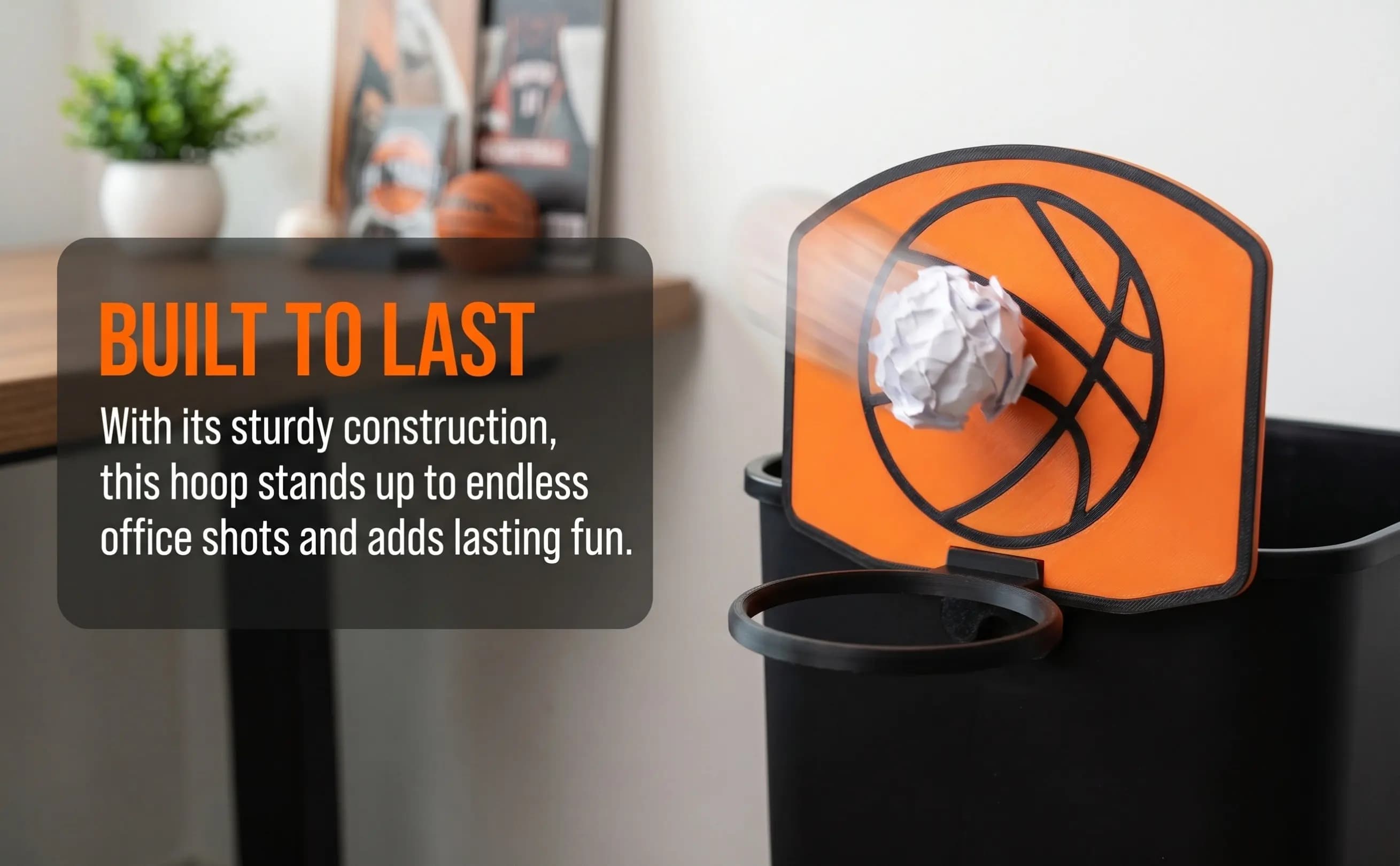 Mini Basketball Hoop Clip for Trash Can with Sleek Backboard Decorative Office Bedroom Indoor Garbage Can Accessory Fun