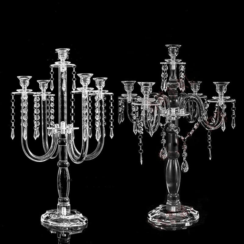 Clear Candle Holders 5 Arms Acrylic Candlesticks Wedding Table Centerpiece Candelabra Pillar Stand Road Lead Party Decor