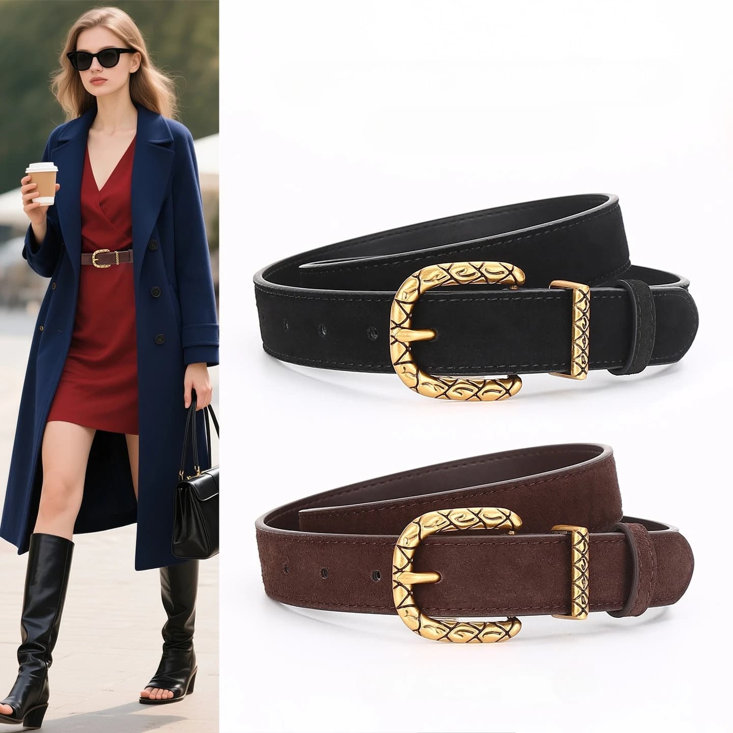 Luxury Leather Belts for Women Casual Thin Waist Belts for Jeans Pants Dresses Fashion Classic Metal Buckle Belts
