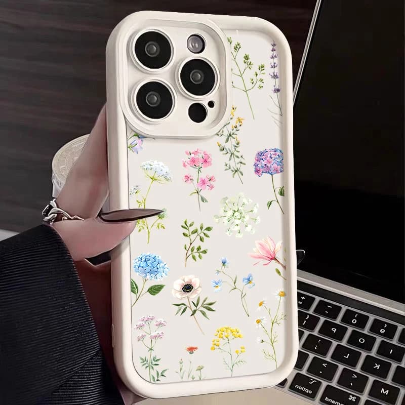 Hydrangea Flower Print Soft TPU Case For iPhone Air 17 16 16e 15 Pro Max 14 13 12 11 Pro Max Shockproof Silicone Phone Cover