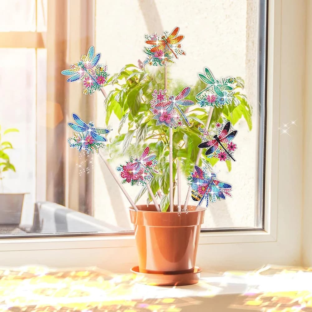 8/9Pcs Spring Flower Animal Fairy DIY Diamond Art Paintings Stick Stakes Diamond Art Decoration for Indoor Outdoor