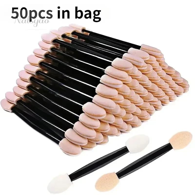 50pcs Disposable Double Sided Nail Powder Sponge Brush Eyeshadow Applicator Stick Chrome Pigment Tool